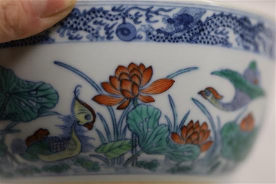 A good Chinese doucai duck and lotus bowl, Daoguang seal mark and of the period (1821-50), D. 16.5cm